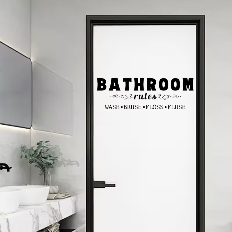 Home Bathroom Rules - สติกเกอร์ติดผนังกฎเกณฑ์การใช้ห้องน้ำ 1 ชุด | ตกแต่งง่าย เหมาะสำหรับพื้นหลังภายในบ้าน