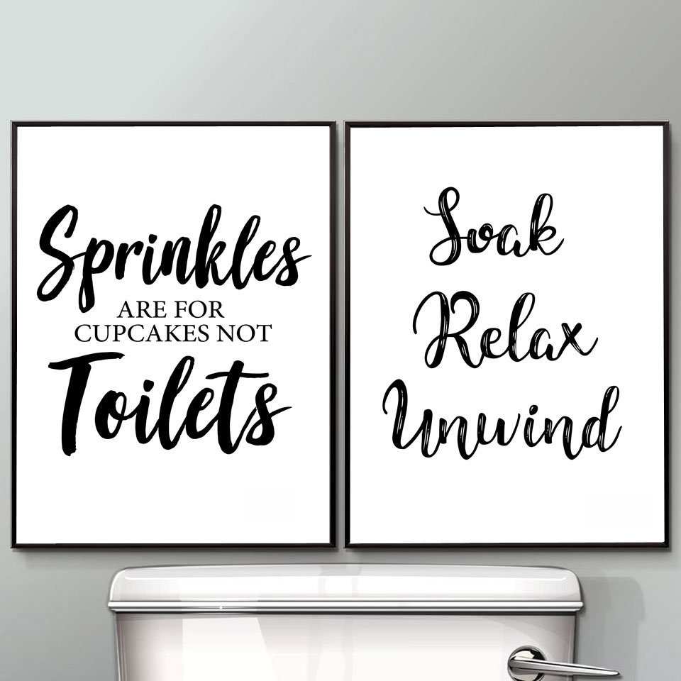 Home Bathroom Rules - Wall Art ภาพวาดผ้าใบตลกกฎห้องน้ําป้าย Nordic สีดําสีขาวพิมพ์โปสเตอร์ห้องน้ําอารมณ์ขันภาพห้องน้ําตกแต่งบ้าน