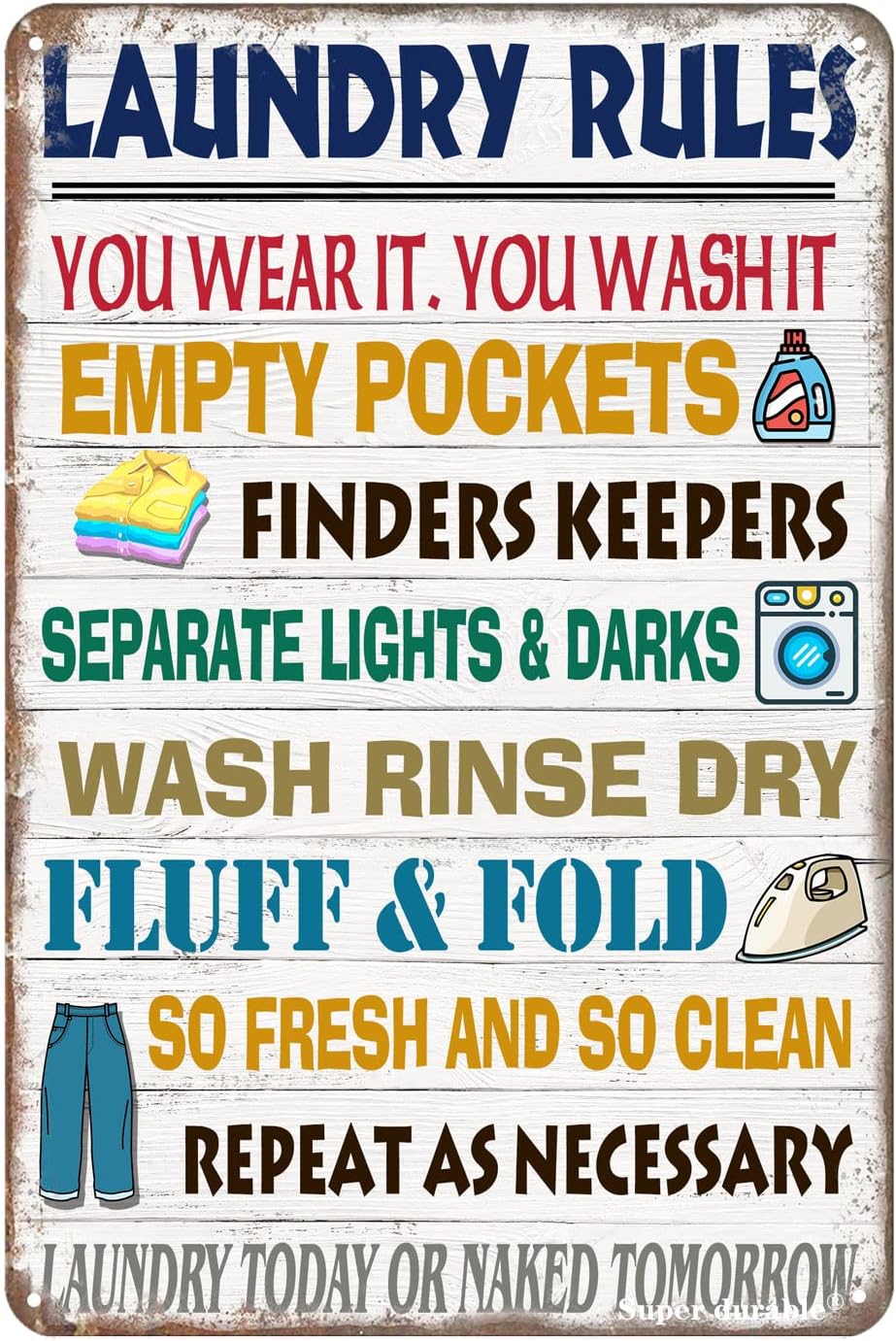 Home Bathroom Rules - ป้ายโลหะวินเทจทนทานเป็นพิเศษ กฎเกณฑ์ซักรีด ตกแต่งผนังสำหรับห้องน้ำในบ้าน - อะลูมิเนียม
