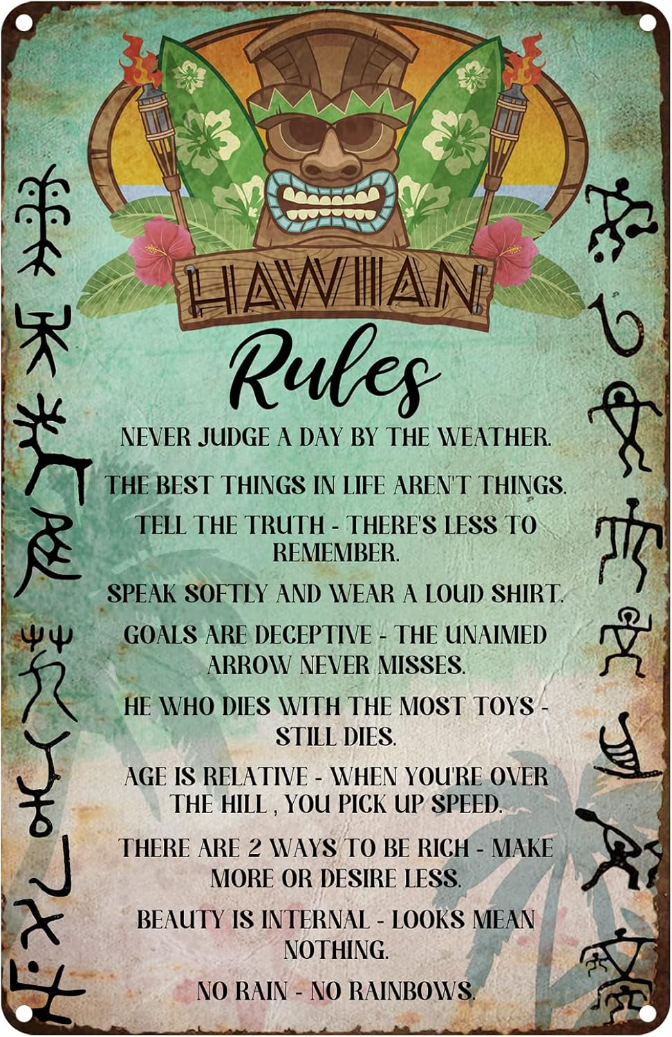 Home Bathroom Rules - ป้ายโลหะวินเทจลายกฎฮาวาย ป้ายโลหะย้อนยุคตลกๆ ของตกแต่งผนังบ้าน ป้ายชายหาด ป้ายฟาร์มตลกๆ ป้ายโลหะห้องน้ำ