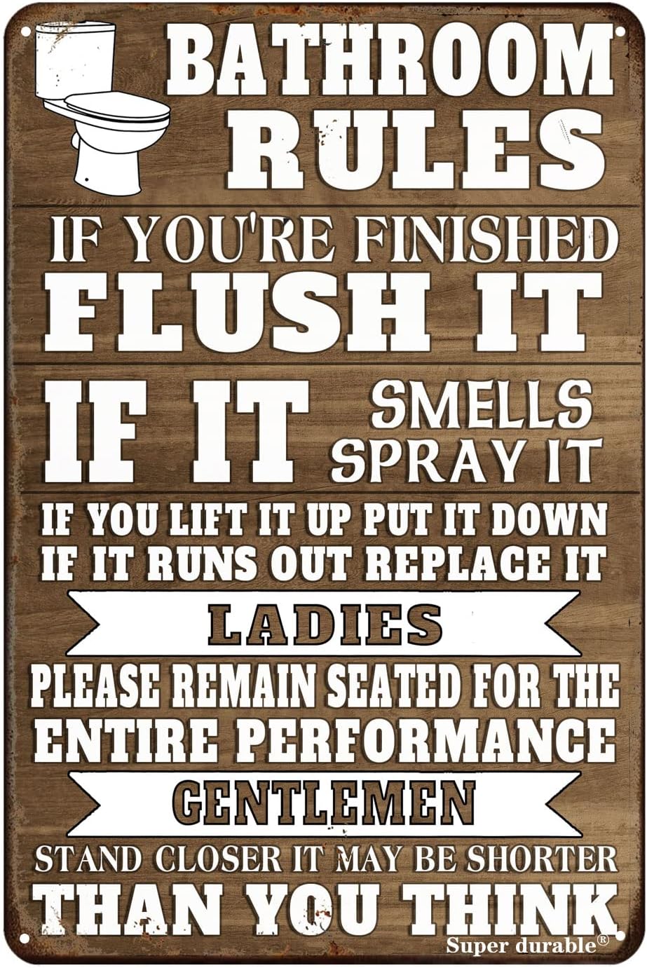 Home Bathroom Rules - ป้ายโลหะตกแต่งผนังห้องน้ำลายข้อความตลกๆ สไตล์บ้านไร่ สำหรับห้องน้ำ ห้องสุขา ตกแต่งบ้าน ทำจากอะลูมิเนียม