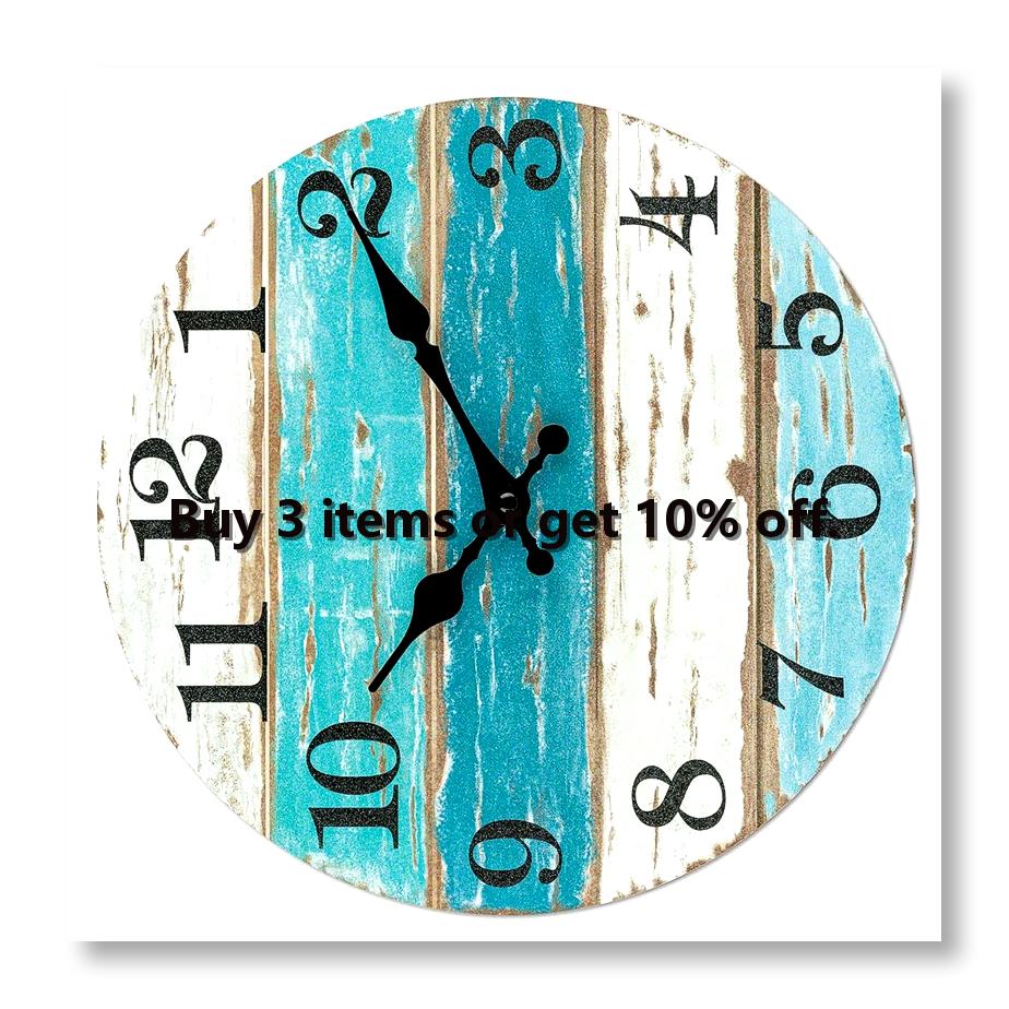 Home Kitchen & Bathroom - นาฬิกาแขวนผนัง-ธีมชายหาด สีฟ้า ใช้แบตเตอรี่ ไม่มีเสียงติ๊ก เหมาะสำหรับบ้าน ห้องครัว