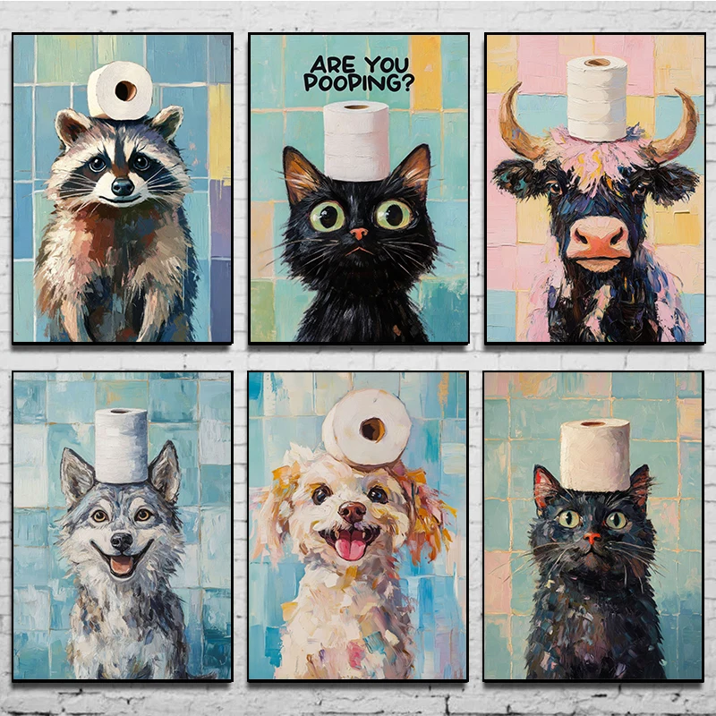 โปสเตอร์ภาพพิมพ์สัตว์บนกระดาษช - Home Bathroom Wallpaper บทวิจารณ์และราคา