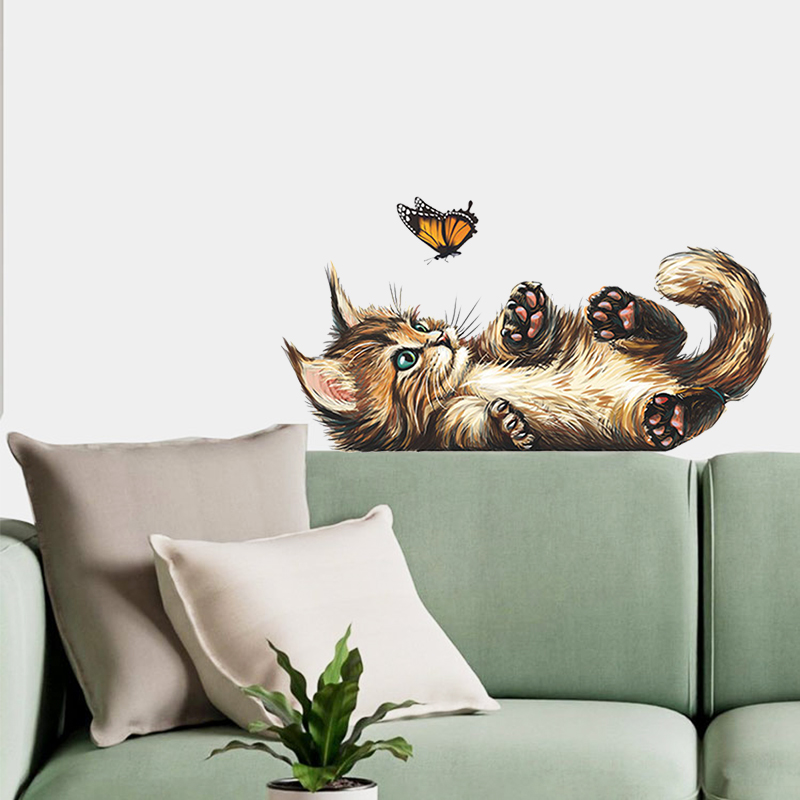 T15 # น่ารักลูกแมวผีเสื้อเล่นส - Home Bathroom Wallpaper บทวิจารณ์และราคา