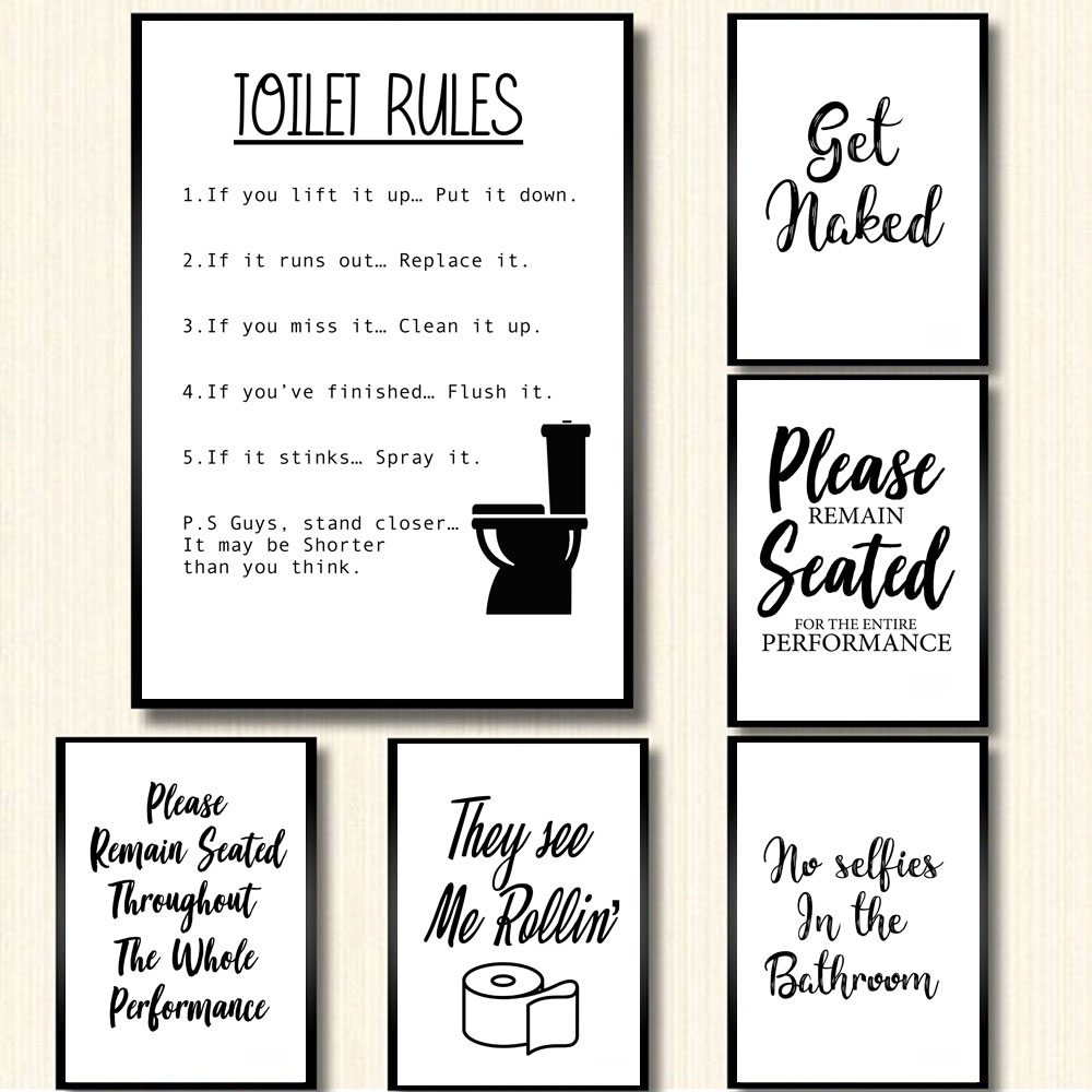 Wall Art ภาพวาดผ้าใบตลกกฎห้องน - Home Bathroom Rules บทวิจารณ์และราคา
