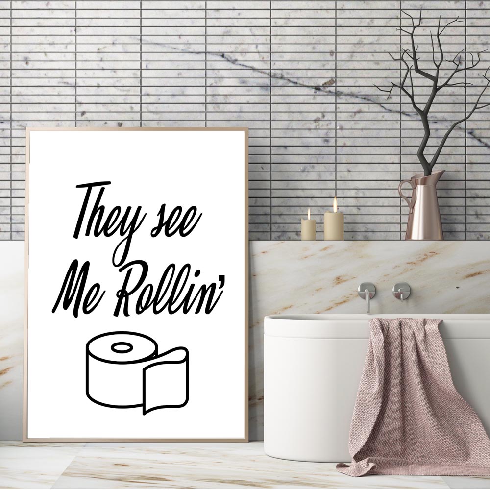 Wall Art ภาพวาดผ้าใบตลกกฎห้องน - Home Bathroom Rules บทวิจารณ์และราคา