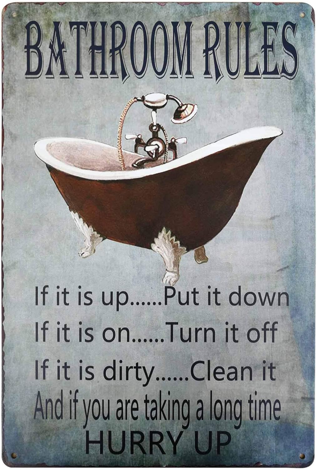 ป้ายโลหะวินเทจลายไอคอนอ่างอาบน - Home Bathroom Rules บทวิจารณ์และราคา